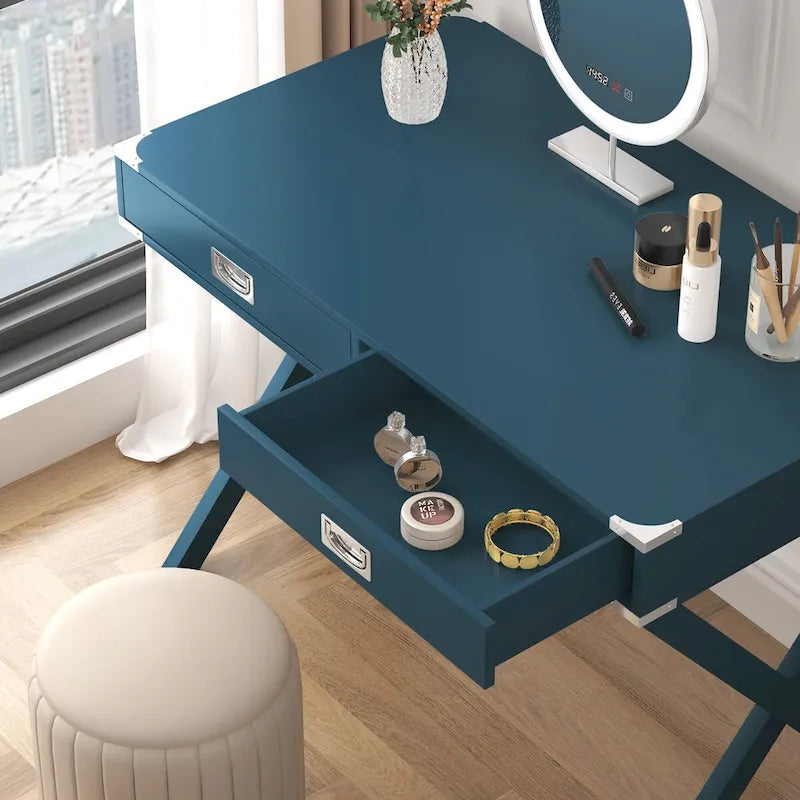 42-Inch Computer Desk with Drawers and Solid Wood Legs