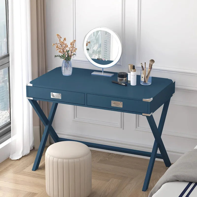 42-Inch Computer Desk with Drawers and Solid Wood Legs