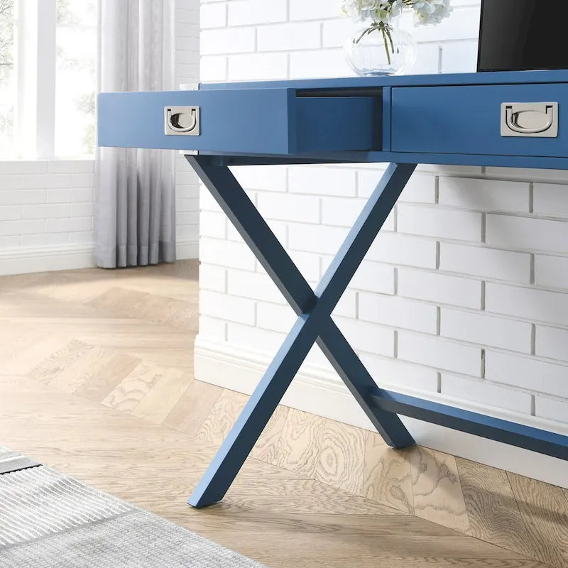 42-Inch Computer Desk with Drawers and Solid Wood Legs