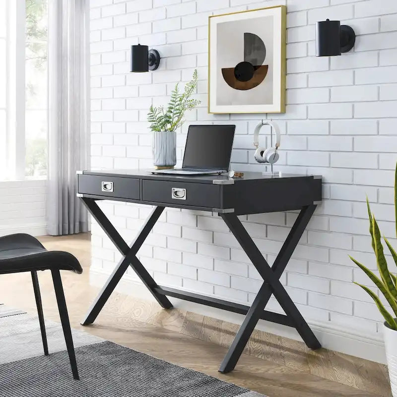 42-Inch Computer Desk with Drawers and Solid Wood Legs