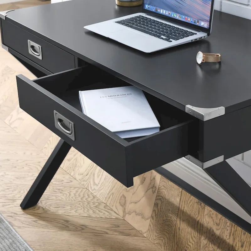 42-Inch Computer Desk with Drawers and Solid Wood Legs