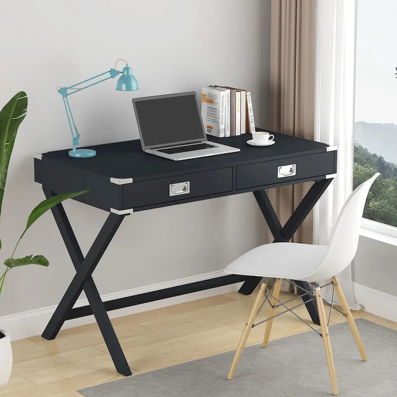 42-Inch Computer Desk with Drawers and Solid Wood Legs