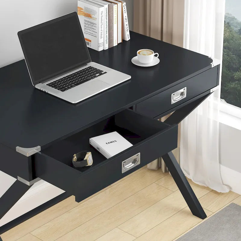 42-Inch Computer Desk with Drawers and Solid Wood Legs