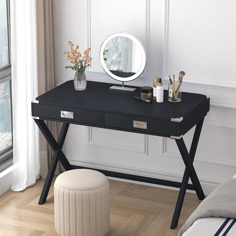 42-Inch Computer Desk with Drawers and Solid Wood Legs