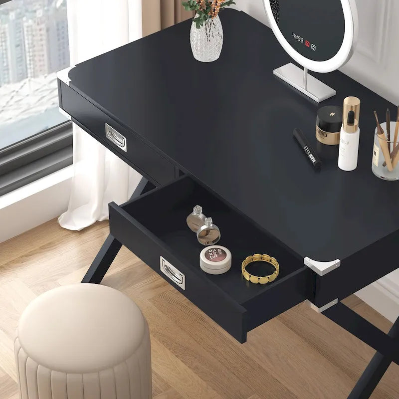 42-Inch Computer Desk with Drawers and Solid Wood Legs