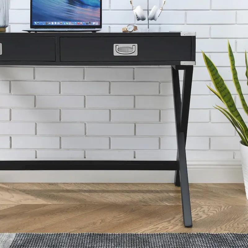 42-Inch Computer Desk with Drawers and Solid Wood Legs