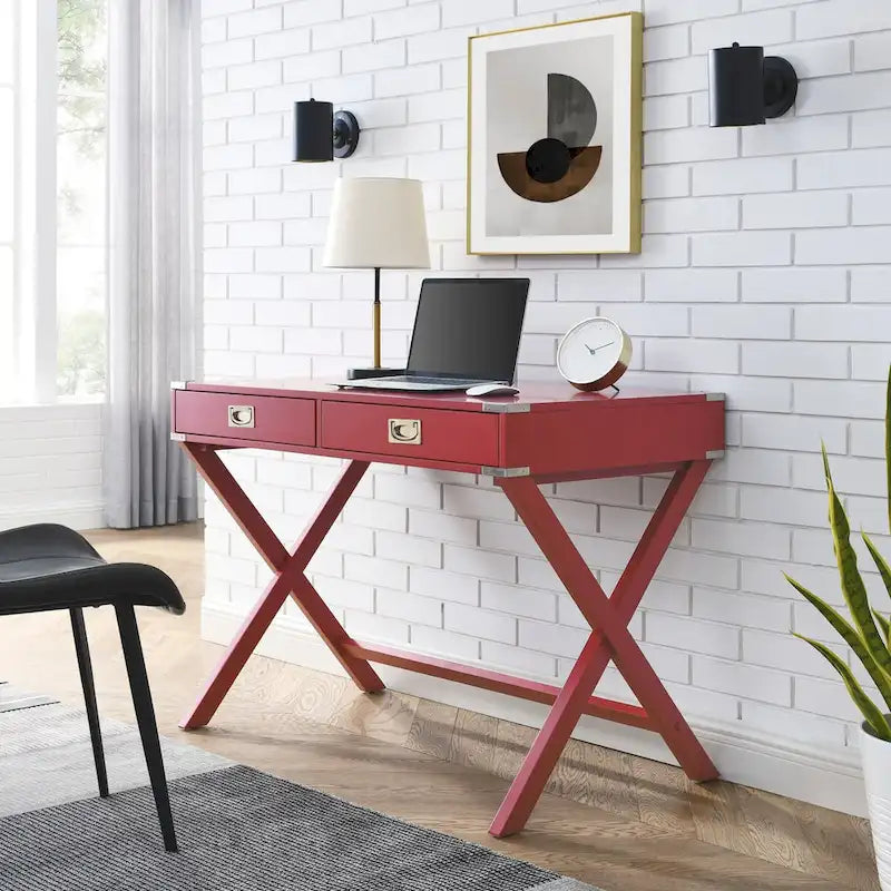 42-Inch Computer Desk with Drawers and Solid Wood Legs