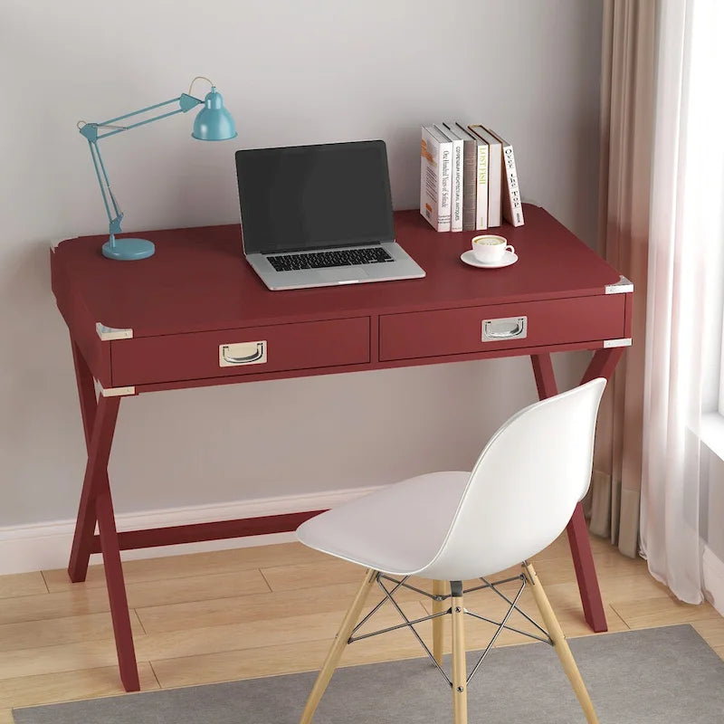 42-Inch Computer Desk with Drawers and Solid Wood Legs
