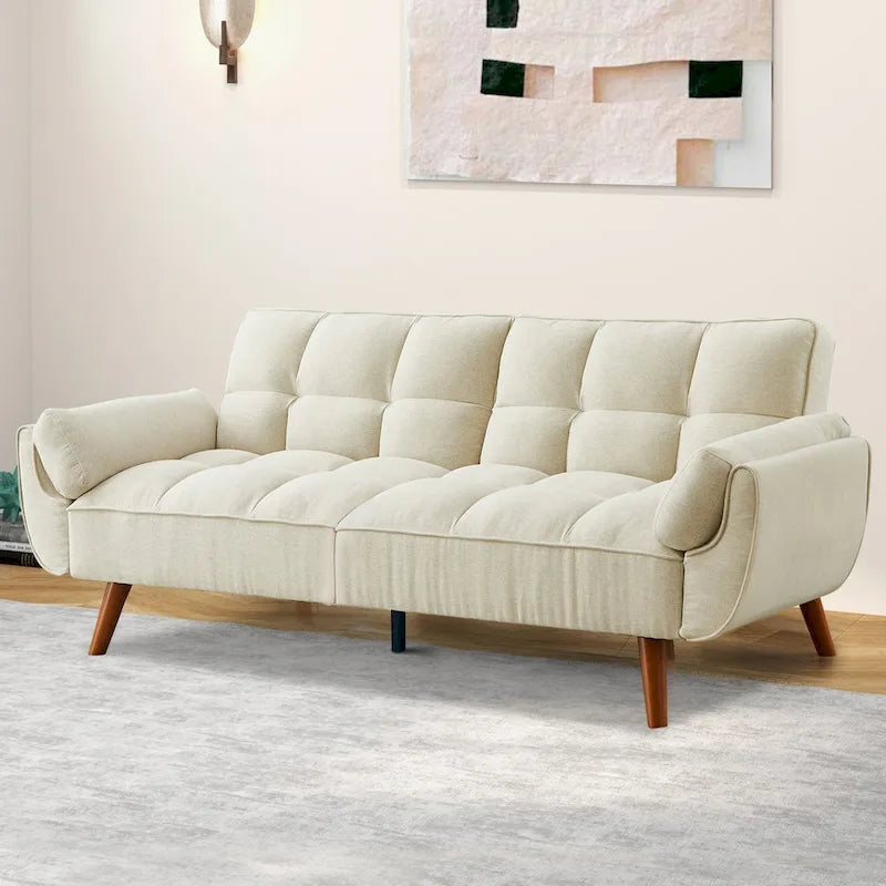 Futon Sofa Bed, Convertible Sleeper Couch with Pillows, Foldable Loveseat Furniture for Living Room