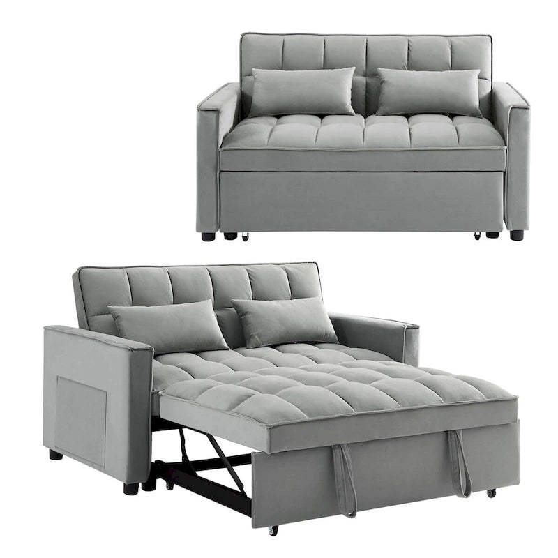 Velvet Convertible Sleeper Loveseat with Side Pockets