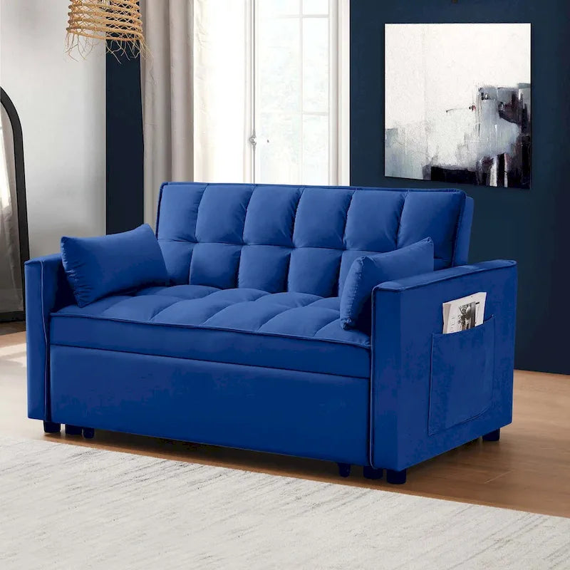 Velvet Convertible Sleeper Loveseat with Side Pockets