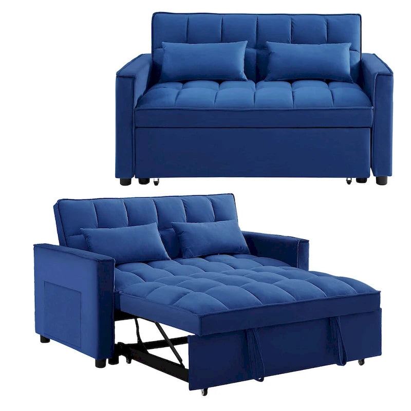 Velvet Convertible Sleeper Loveseat with Side Pockets