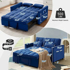 Velvet Convertible Sleeper Loveseat with Side Pockets