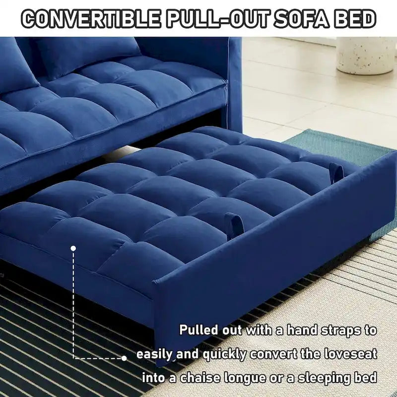 Velvet Convertible Sleeper Loveseat with Side Pockets