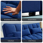 Velvet Convertible Sleeper Loveseat with Side Pockets