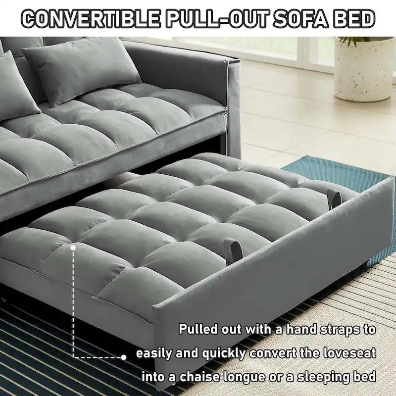 Velvet Convertible Sleeper Loveseat with Side Pockets