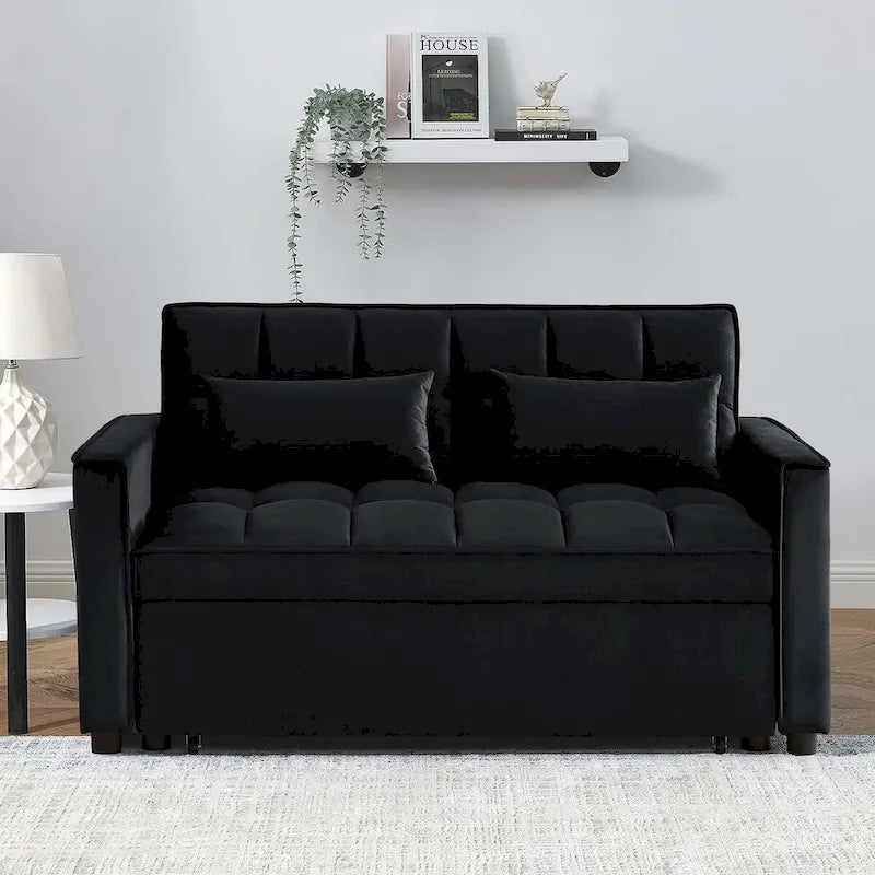 Velvet Convertible Sleeper Loveseat with Side Pockets