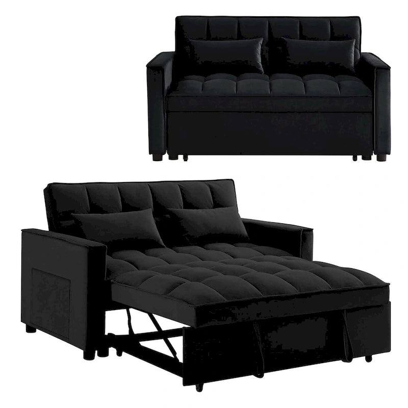 Velvet Convertible Sleeper Loveseat with Side Pockets