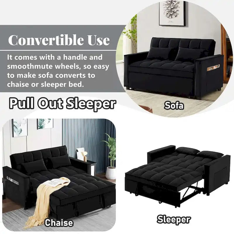 Velvet Convertible Sleeper Loveseat with Side Pockets