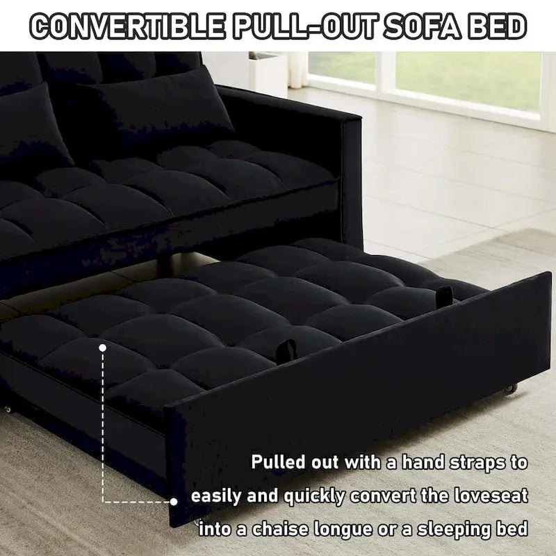Velvet Convertible Sleeper Loveseat with Side Pockets