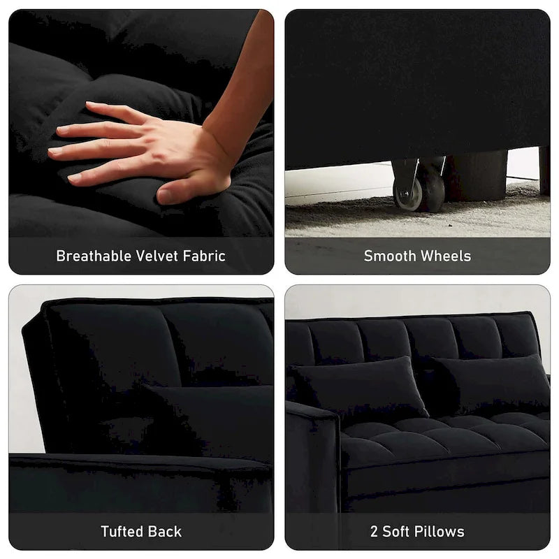 Velvet Convertible Sleeper Loveseat with Side Pockets