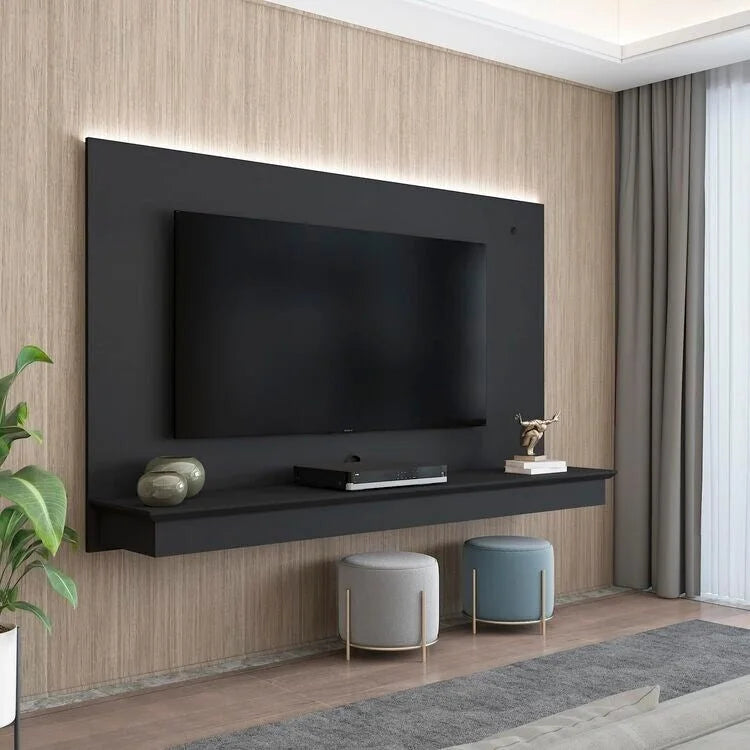 Floating TV Wall Panel with Shelf and LED Lighting