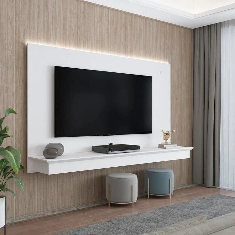 Floating TV Wall Panel with Shelf and LED Lighting