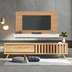 Pannello TV sospeso da parete con ripiano e illuminazione LED