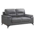 Mica 67 Inch Loveseat, Dark Gray Top Grain and Faux Leather, Metal Legs