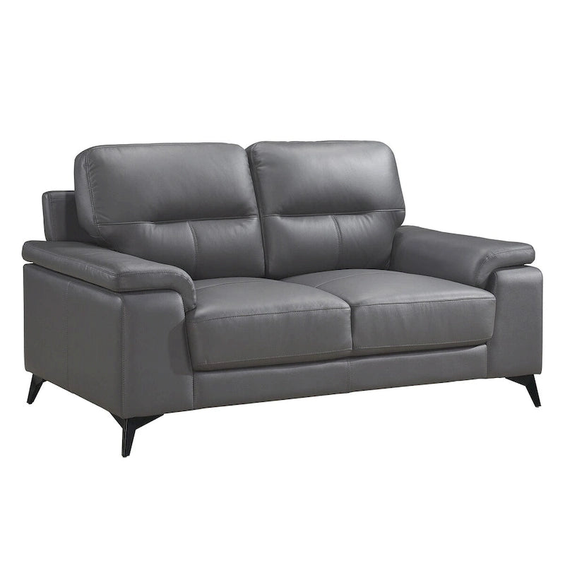 Mica 67 Inch Loveseat, Dark Gray Top Grain and Faux Leather, Metal Legs