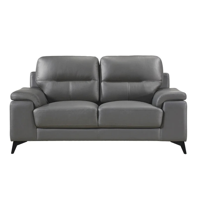 Dunkelgraues Zweisitzersofa aus Leder und Kunstleder mit Metallbeinen