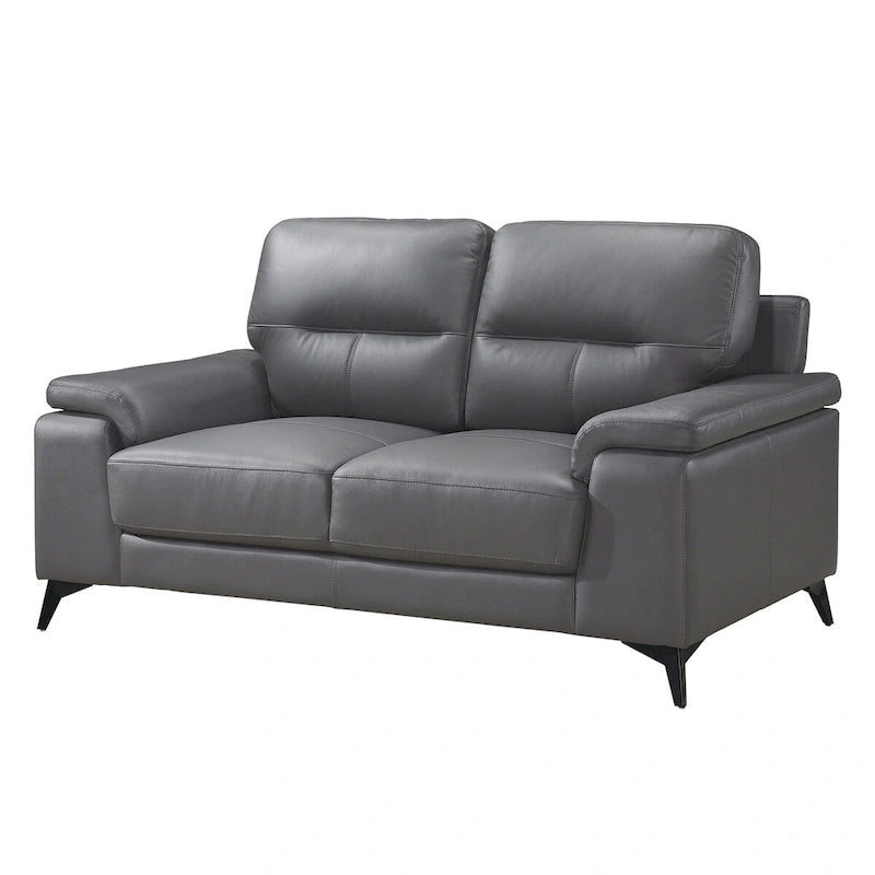 Ciemnoszara sofa dwuosobowa ze skóry i skóry ekologicznej z metalowymi nogami