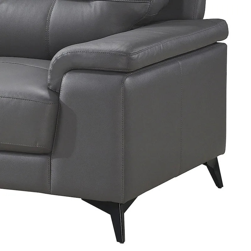Ciemnoszara sofa dwuosobowa ze skóry i skóry ekologicznej z metalowymi nogami
