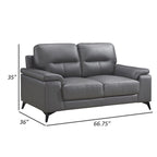 Dunkelgraues Zweisitzersofa aus Leder und Kunstleder mit Metallbeinen