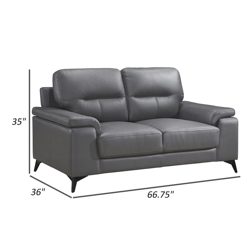 Ciemnoszara sofa dwuosobowa ze skóry i skóry ekologicznej z metalowymi nogami