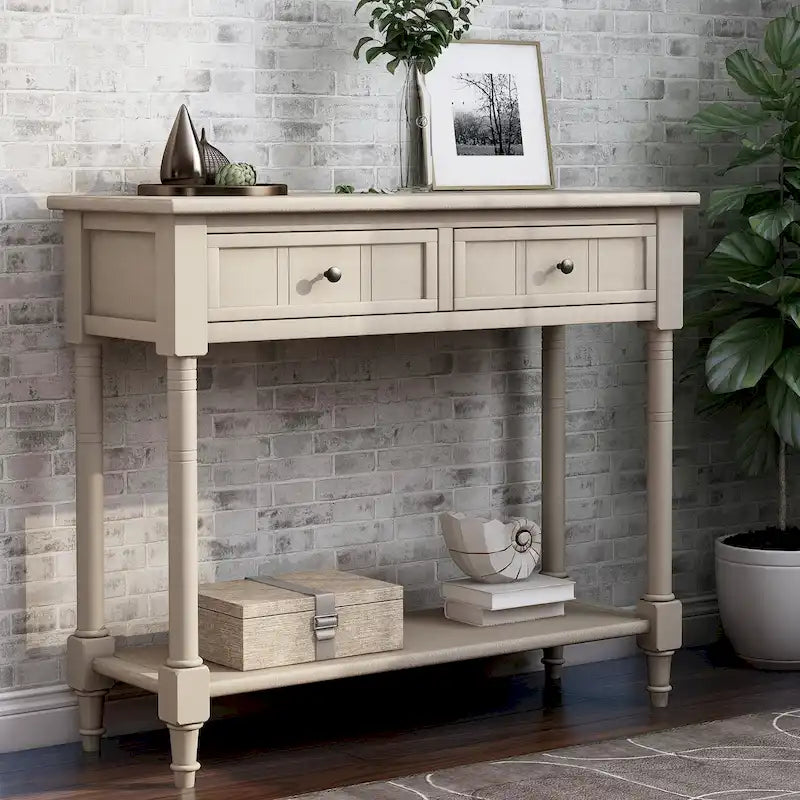 Console Table with Two Drawers and Lower Shelf
