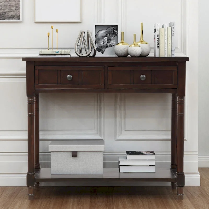 Console Table with Two Drawers and Lower Shelf