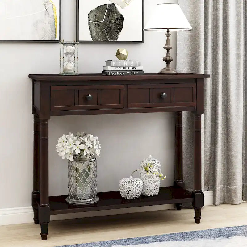 Console Table with Two Drawers and Lower Shelf