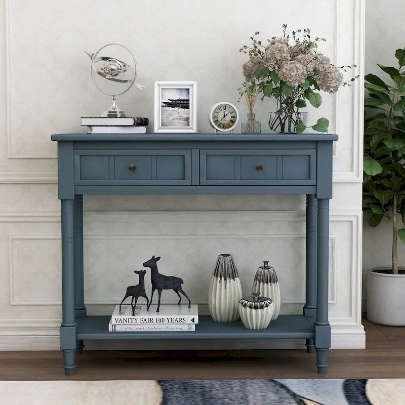 Console Table with Two Drawers and Lower Shelf