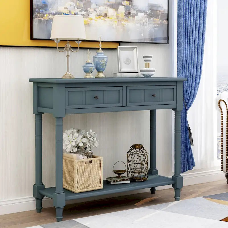 Console Table with Two Drawers and Lower Shelf