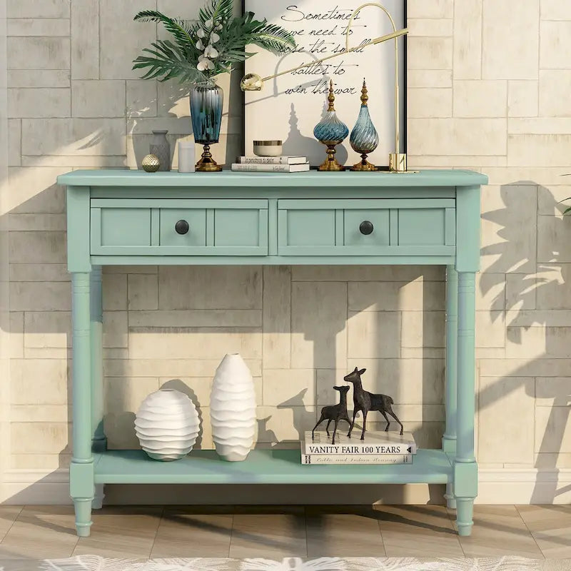 Console Table with Two Drawers and Lower Shelf