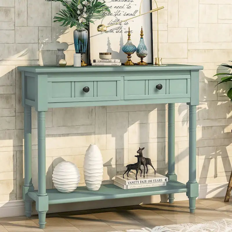 Console Table with Two Drawers and Lower Shelf
