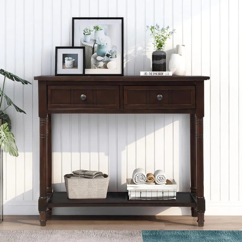 Console Table with Two Drawers and Lower Shelf