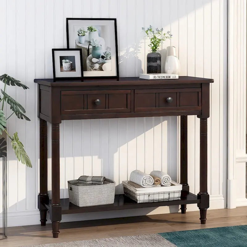 Console Table with Two Drawers and Lower Shelf