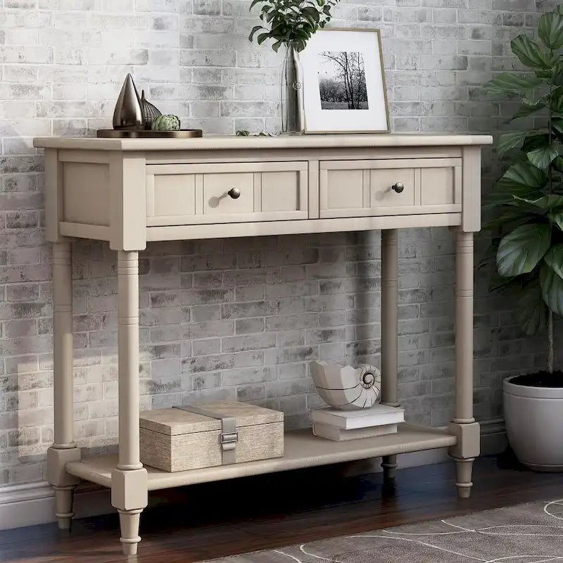 Console Table with Two Drawers and Lower Shelf