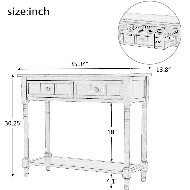 Console Table with Two Drawers and Lower Shelf