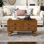 Solid Wood Rectangle Coffee Table with 4 Drawers