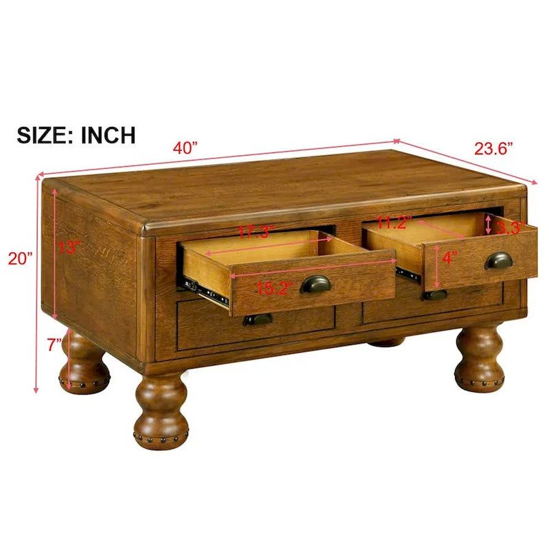 Rechteckiger Couchtisch mit 4 Schubladen