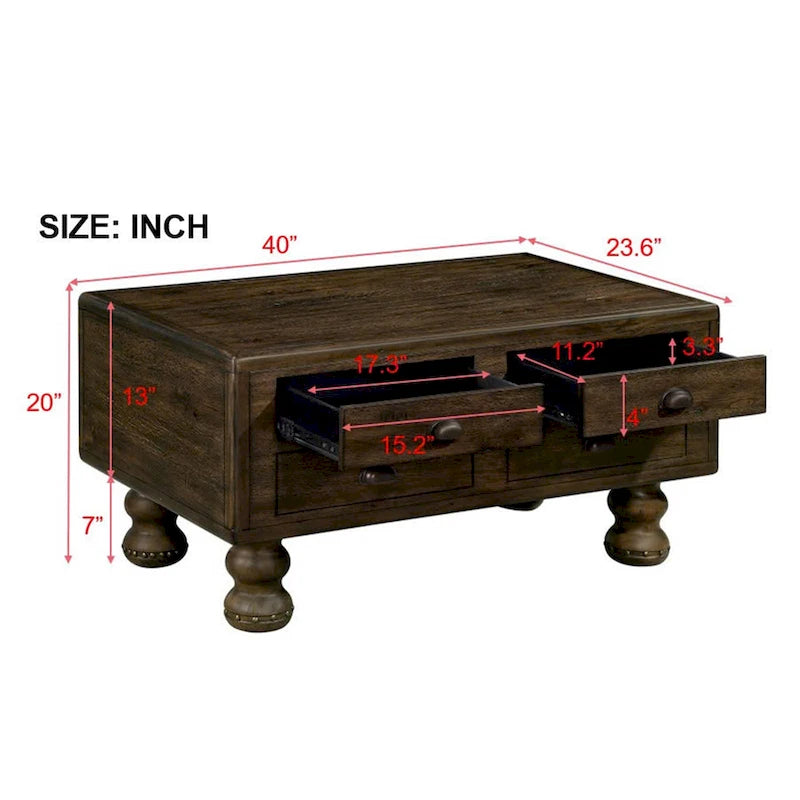 Rechteckiger Couchtisch mit 4 Schubladen
